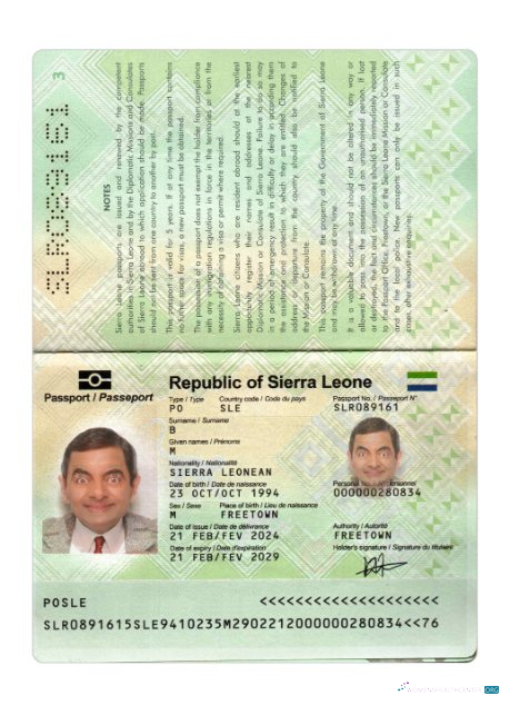 Download Sierra Leone passport 2024 present Photoshop template